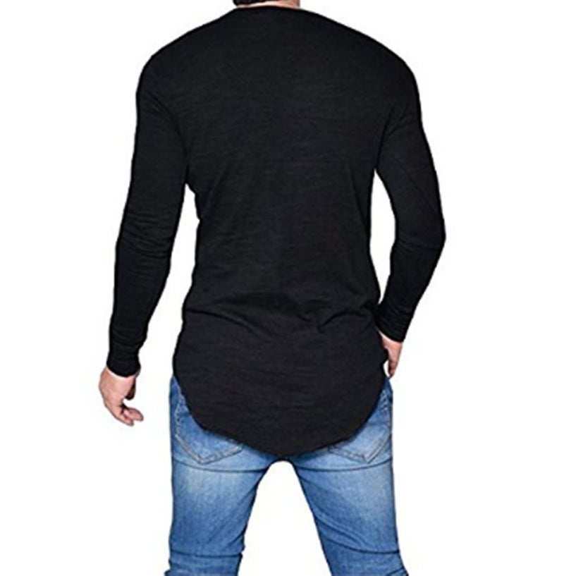 LIWEIKE Mens Hipster Hip Hop Longline Crewneck T-Shirt (Black, Small) - Image 2